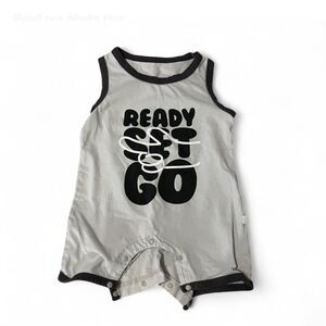 Baby Boys Sleeveless Romper READY SET GO Gray Black 3–6 Months Summer Bodysuit